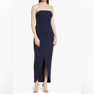 Wayf navy blue strapless dress